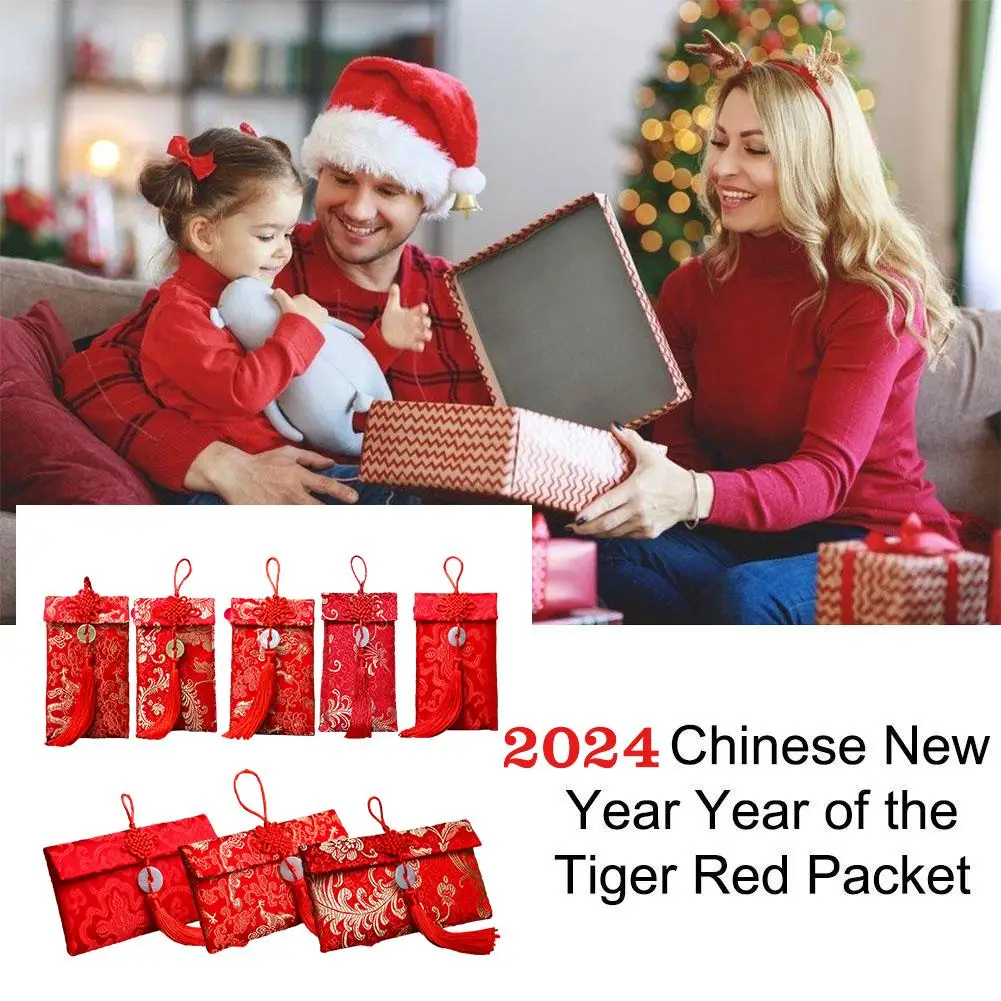 Fabric Red Envelope 2024 Happy New Year Lucky Money Envelope Bag Relatives Surafce Silk Red Visiting Chinese Soft Faux A4s4