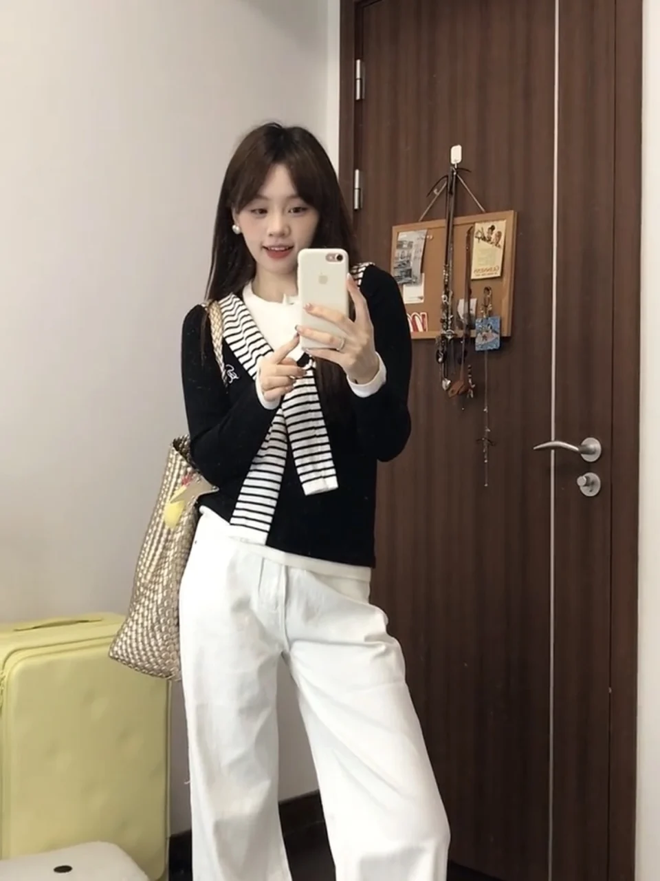 T-shirt lunga coreana Sle Sve da donna Autunno Design Stripe oulder Colletto Color Blo Base Top College Sle Falso in due pezzi