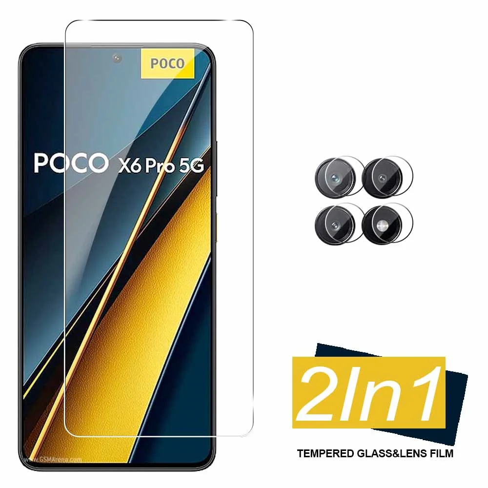 2in1 Full Coverage 9H Tempered Glass for Xiaomi Poco X6 Pro X 6 6X PocoX6Pro 5G Screen Protector with Camera Lens Protector Film