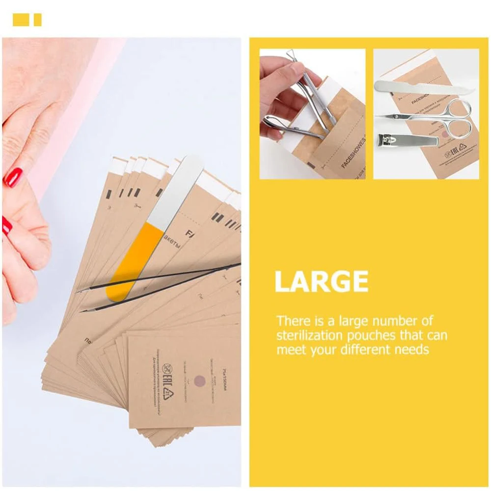 50Pcs Nail Sterilizer Bag Disposable Manicure Kraft Bags Dry Heat Disinfection Machine Nail Art Clean Sterilization Accessories