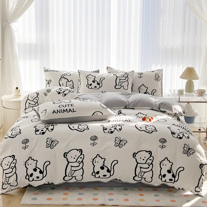 

2025 new light luxury high density wool cartoon Feng shui washing cotton single bedding set
