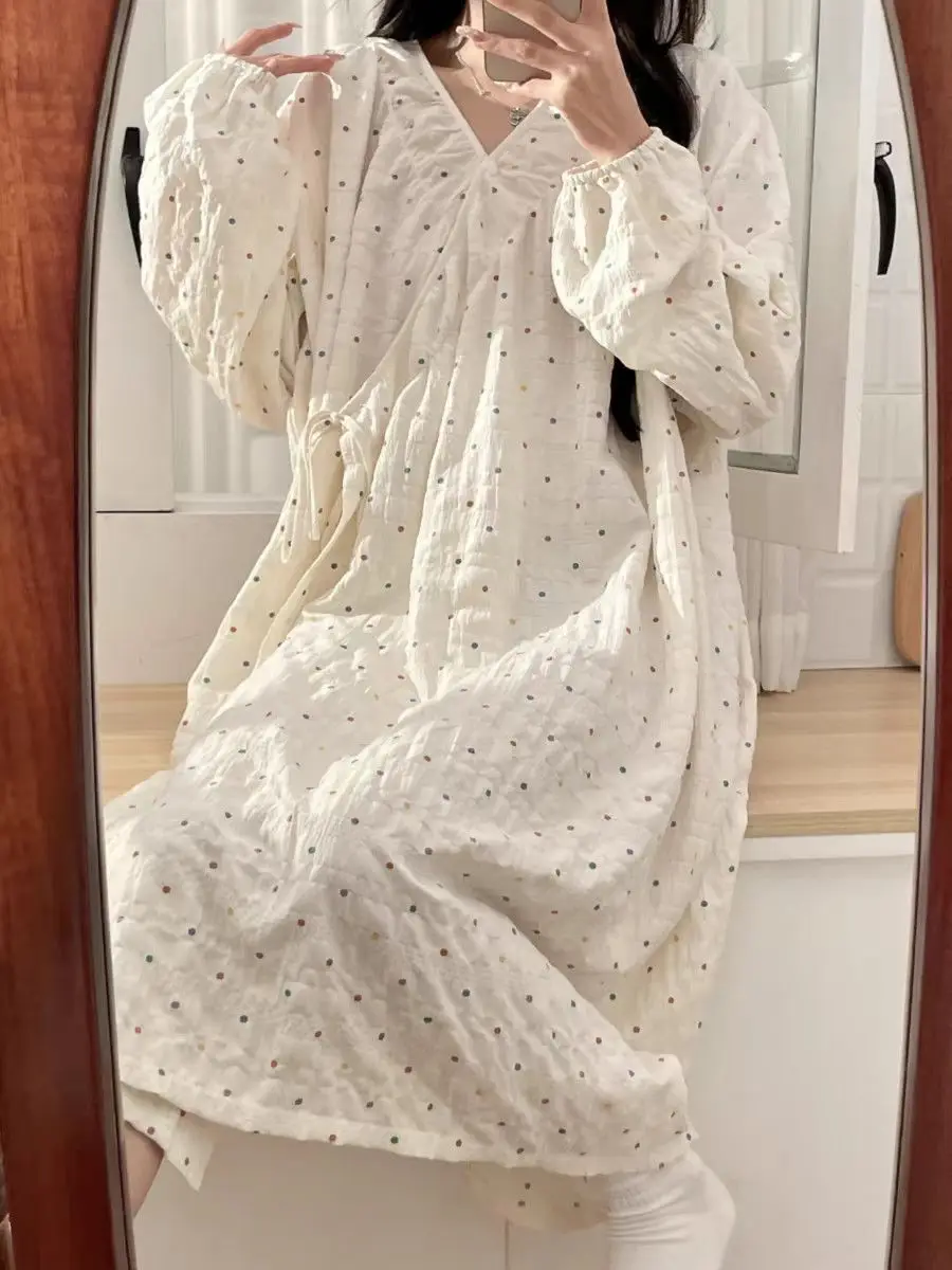 Robe Women's Kimono Nightgown Polka Dot Long Sleeve Home Clothes Pajama Lingeries Pajamas Cute Loose Sleepwear Robes Ladies Lady 6