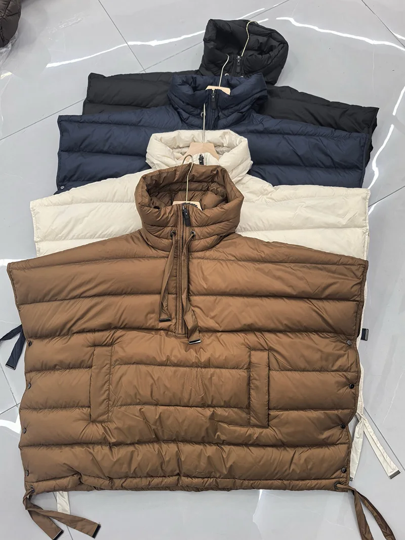 Schinteon Women 90% White Duck Down Irregular Vest with Hood Sleeveless Jacket Solid Luxurious Autumn Winter Top 2026 New