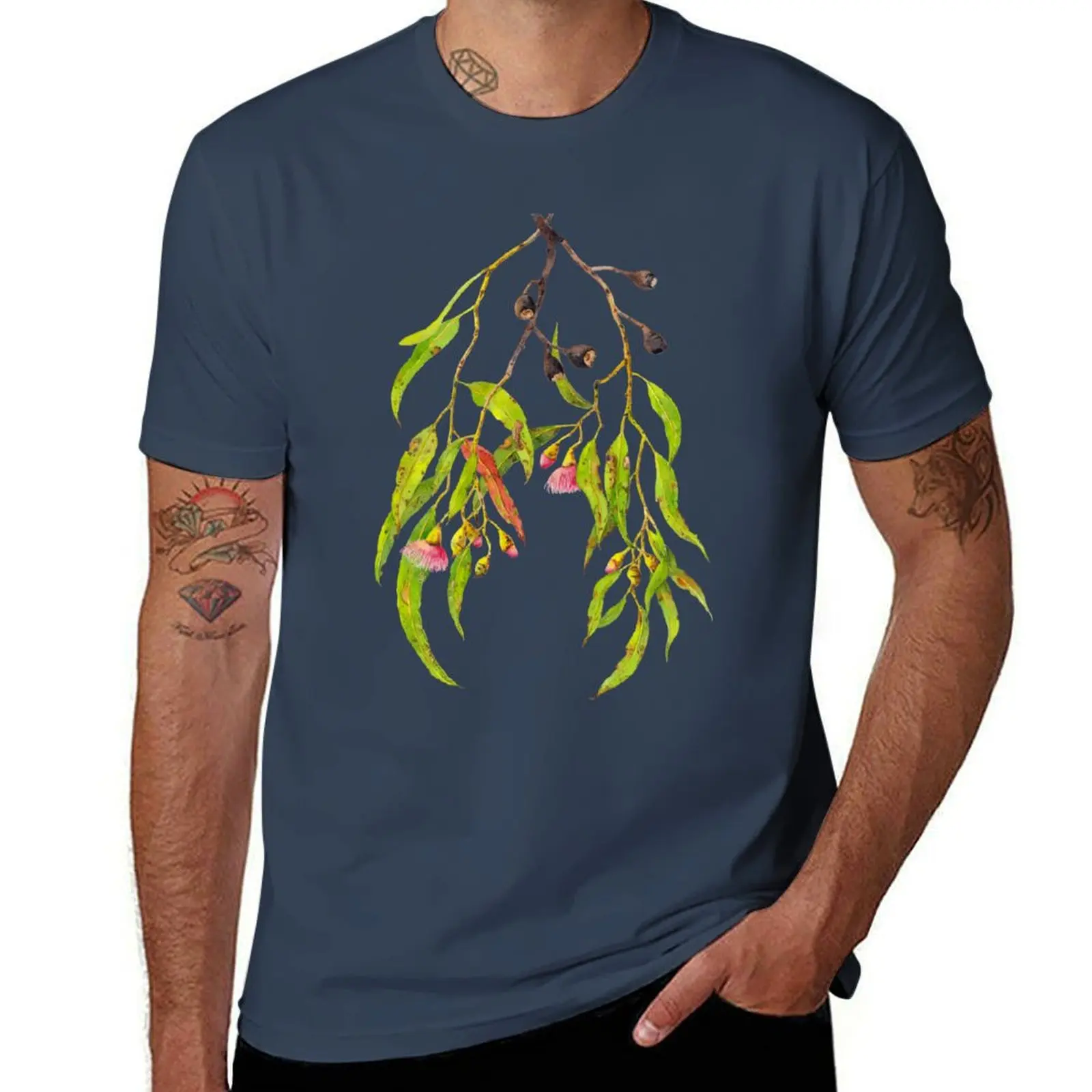 

Eucalyptus Tree Branch with Pink Gum Flowers T-Shirt g man t shirts for men man t shirts cotton t shirt personalised T-Shirt