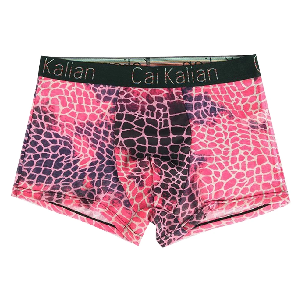 Men Trunks See Through Briefs U Convex Underwear snake Printed Panties Mesh Wide Waistand Ice Silk Breathables