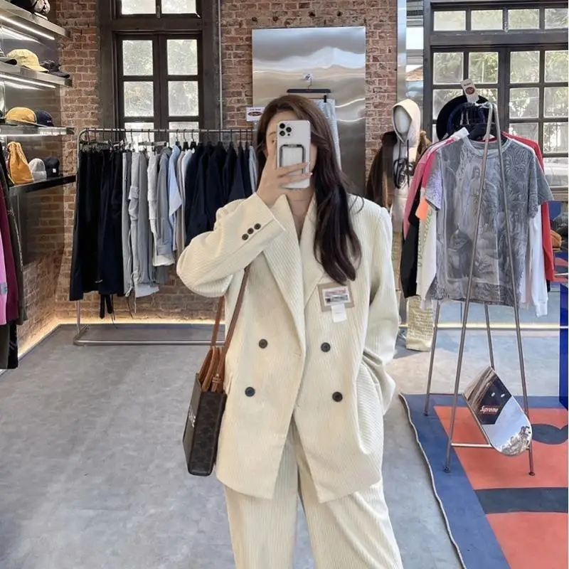 Women\'s Fashion Suit Jacket Matching Set 2023 Spring Autumn New Loose Blazers Coat+pants Two-piece Korean Chic Trousers Sets