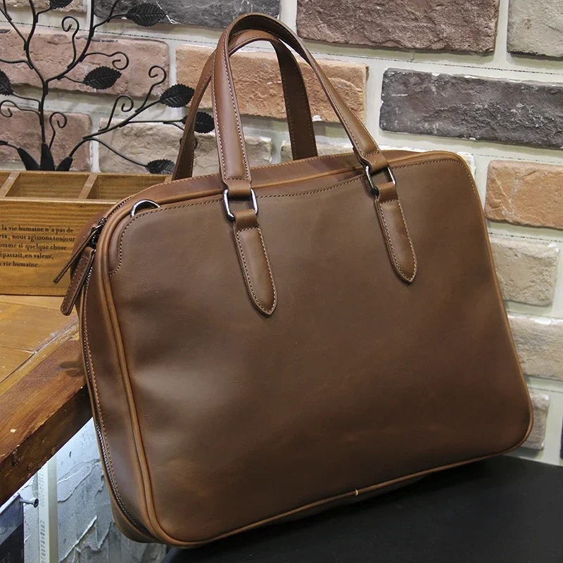 2024 New Men\'s Vintage Briefcase 13-14 in Laptop Bag Business Documents  Shoulder Work Handbag  Messenger Bag