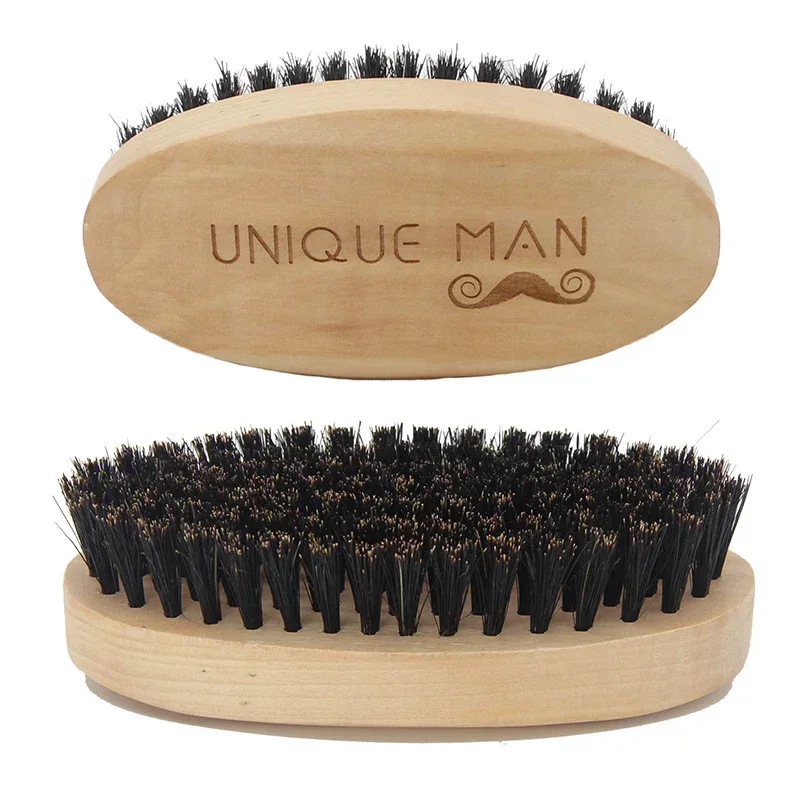 Natural Wooden Boar Bristle Beard Brush for Men Mustache Facial Hair Grooming Shaping Handmade Male Shaving Comb Brush