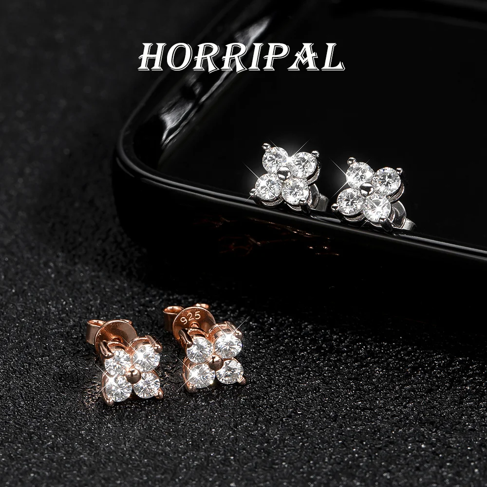 

HORRIPAL D VVS1 4 Stones Moissnaite Stud Earrings for Women S925 Sterling Silver Waterproof GRA Classic Refined Lucky Jewelry