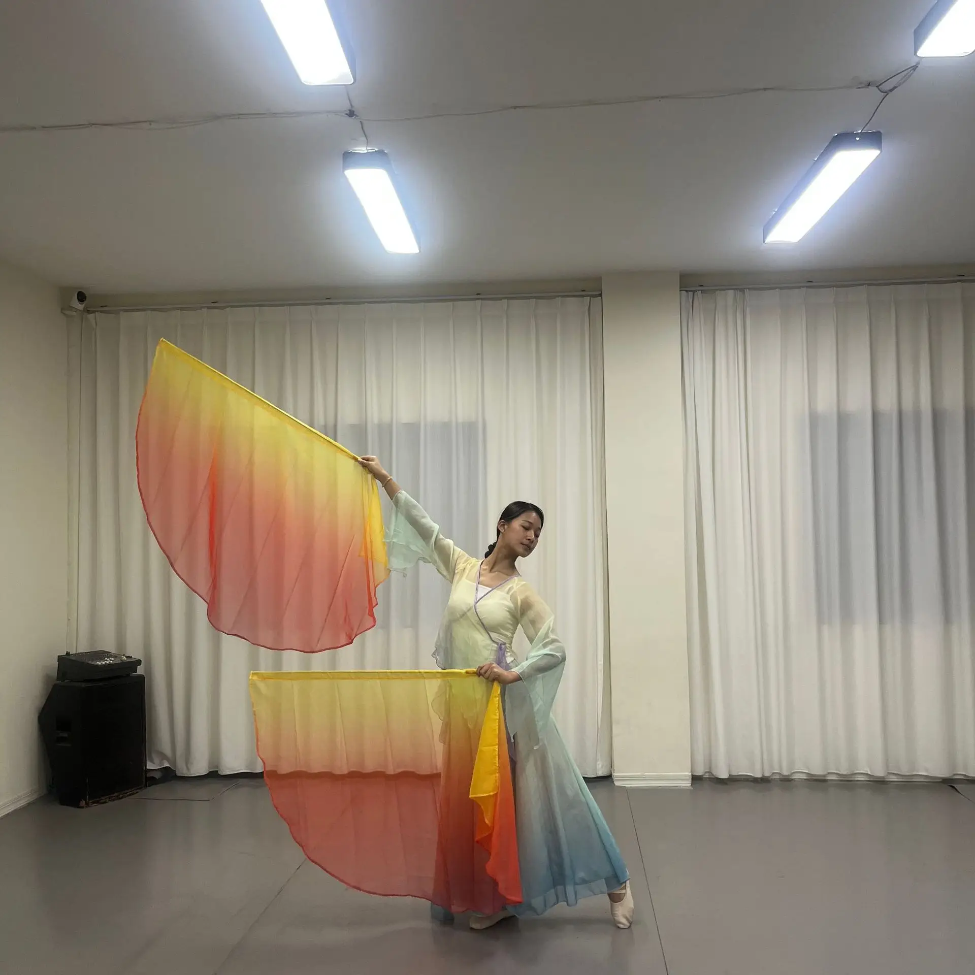 Nieuwe Buikdans Accessoires Lof Vlag Vrouwen Flowy Tie Dye Chiffon Sluier Stage Performance Show Props vlag Aanbidding