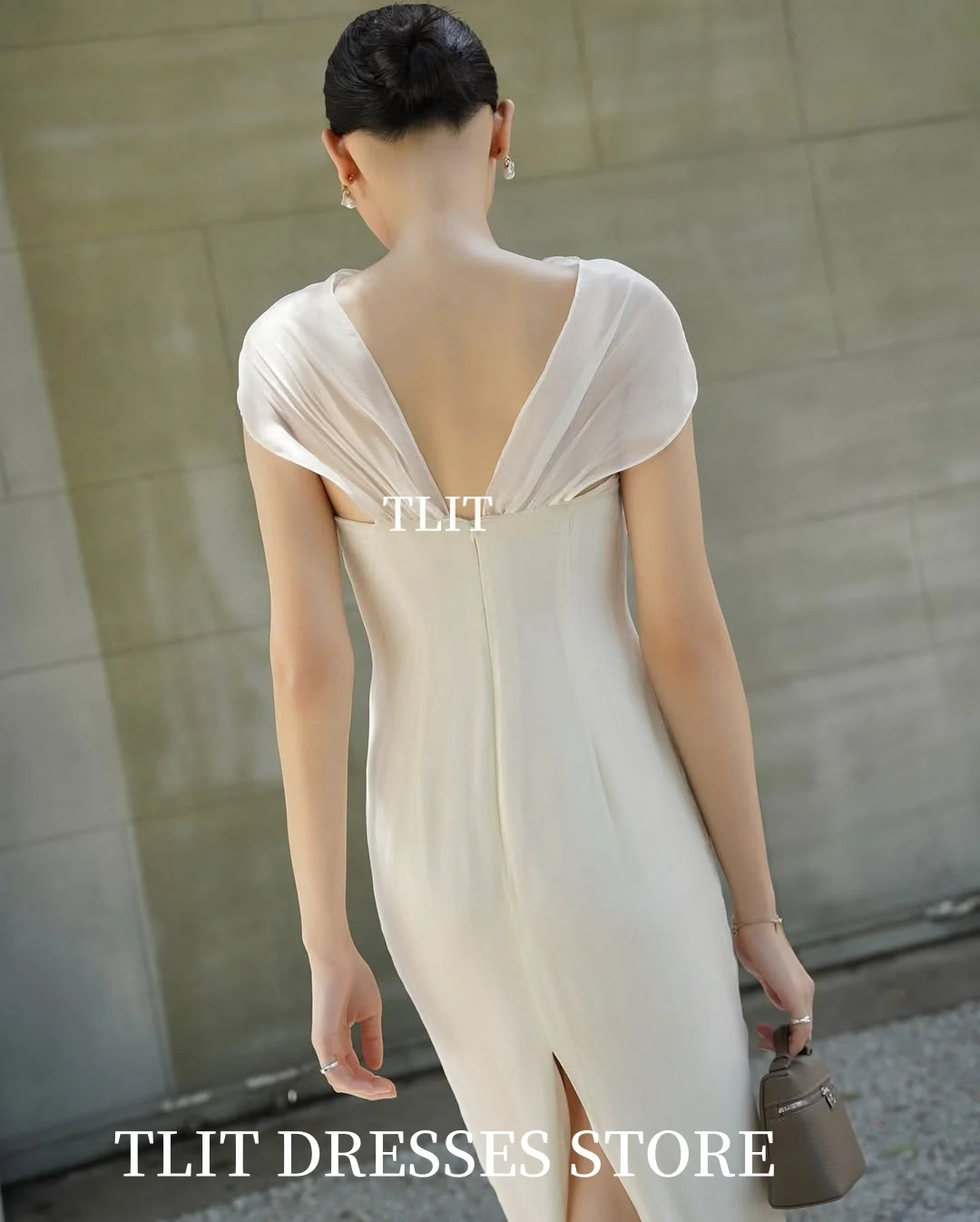 فستان سهرة بحورية البحر من الساتان العاجي البسيط من TLIT فستان زفاف كوري لالتقاط الصور فساتين حفلات مخصصة بظهر منقسم