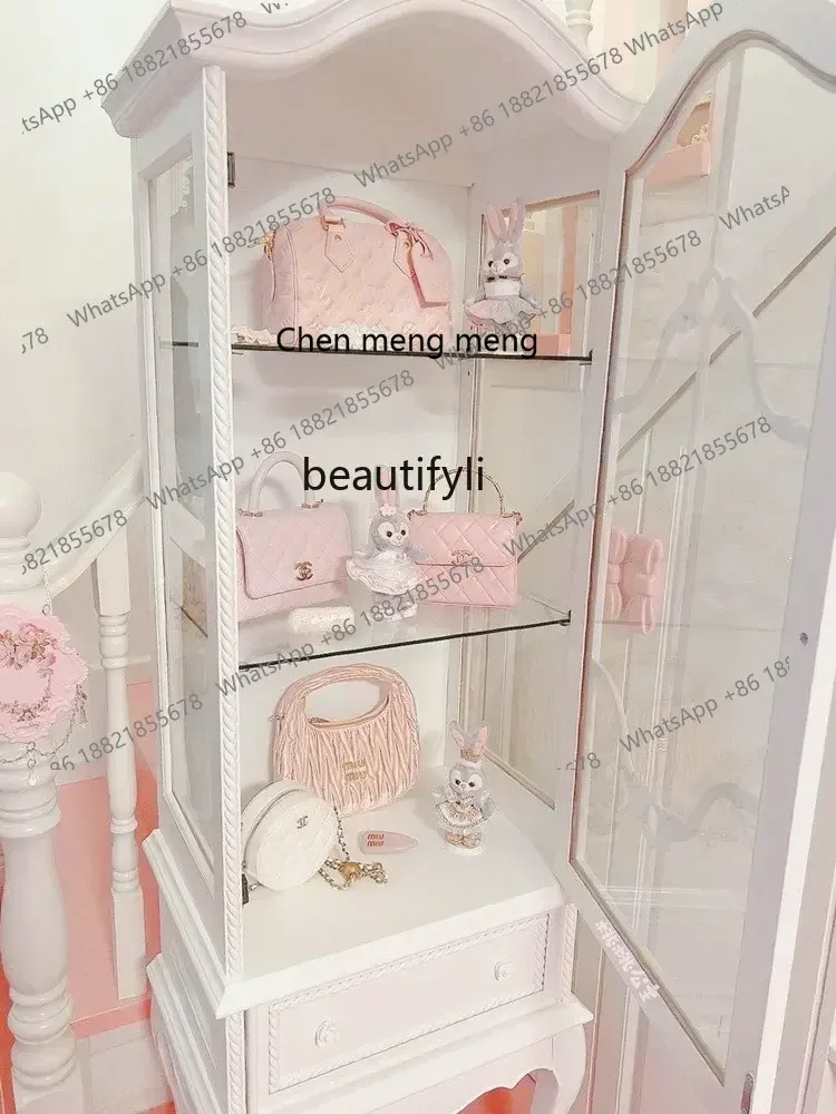 Cc182R1 خزانة مشروبات خشبية صلبة باب زجاجي خزانة جانبية لغرفة المعيشة خزانة عرض بيضاء فاخرة خفيفة أمريكية