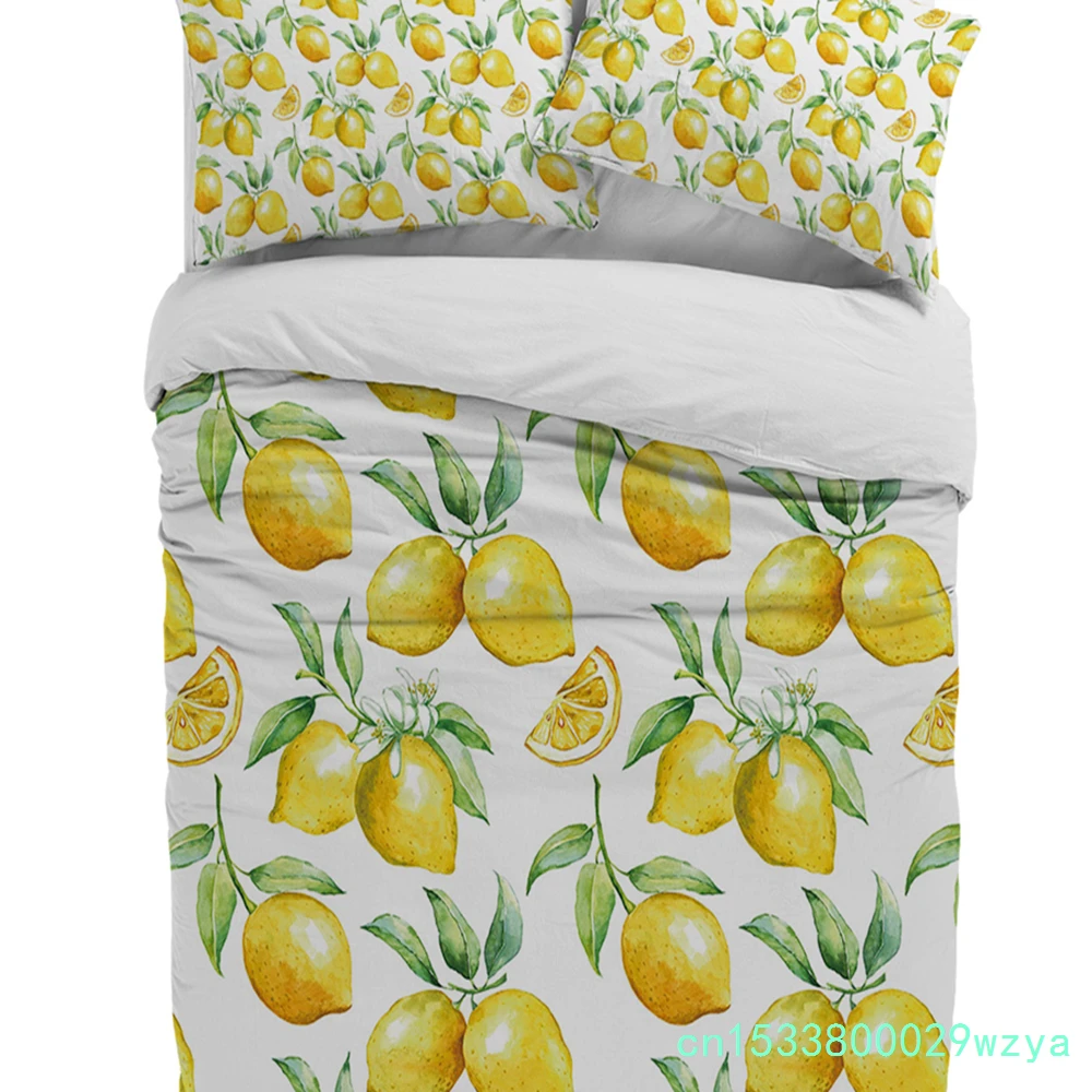 Watercolor Lemon Fruit White Yellow Duvet Cover With Pillow Case Custom 3pcs Bedding Set Quilt Cover Double Bed Home Textile