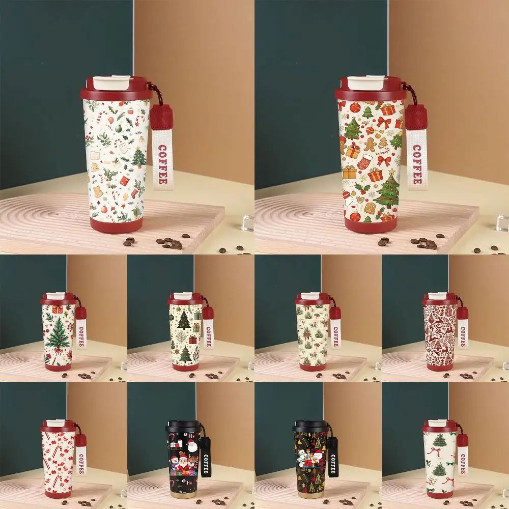 

530ML Christmas 316 Stainless Steel Cup Insulation Or Cooling Large Capacity Xmas Thermal Water Bottle Christmas Tree Print