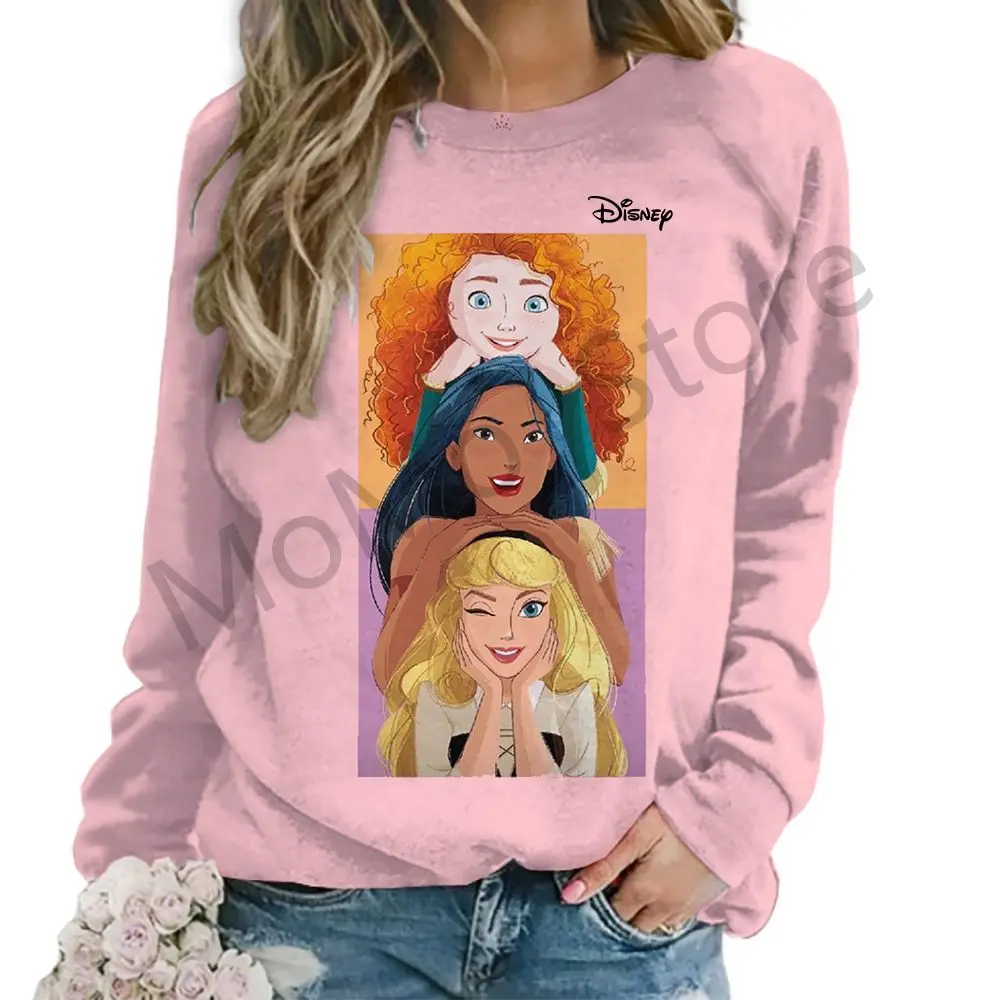 Women\'s Long Sleeve Sweatshirts Disney Princess O Neck Autumn Kawaii Clothes Party Lovely 2024 Fashion Street Wear High Quality