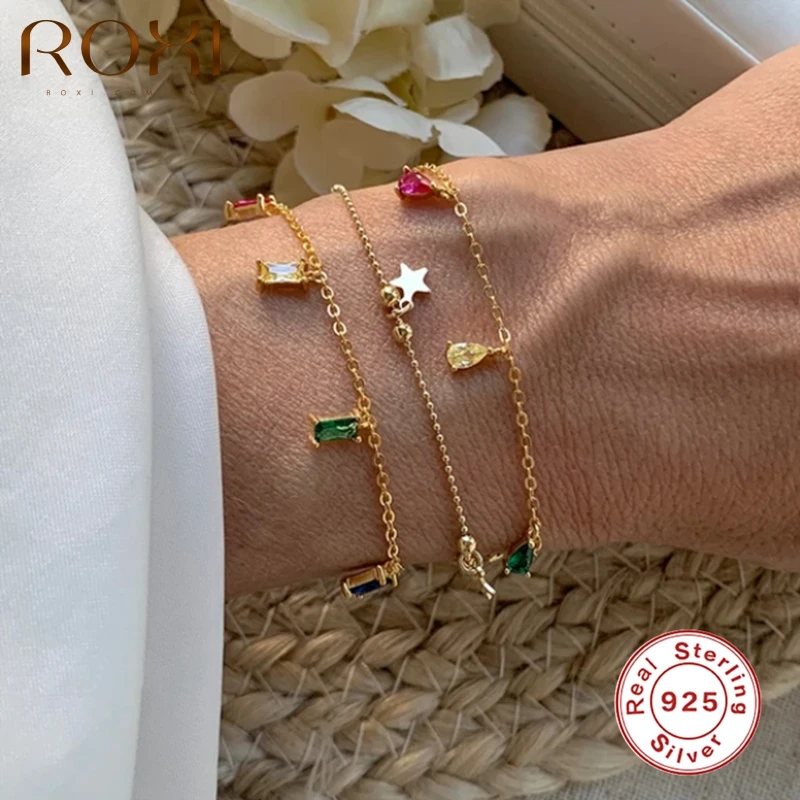 ROXI Mini Small Zircon Bracelet For Women 925 Sterling Silver Girls 18K Gold Clavicle Bracelet Charms Bohemia Feminina Pulseiras