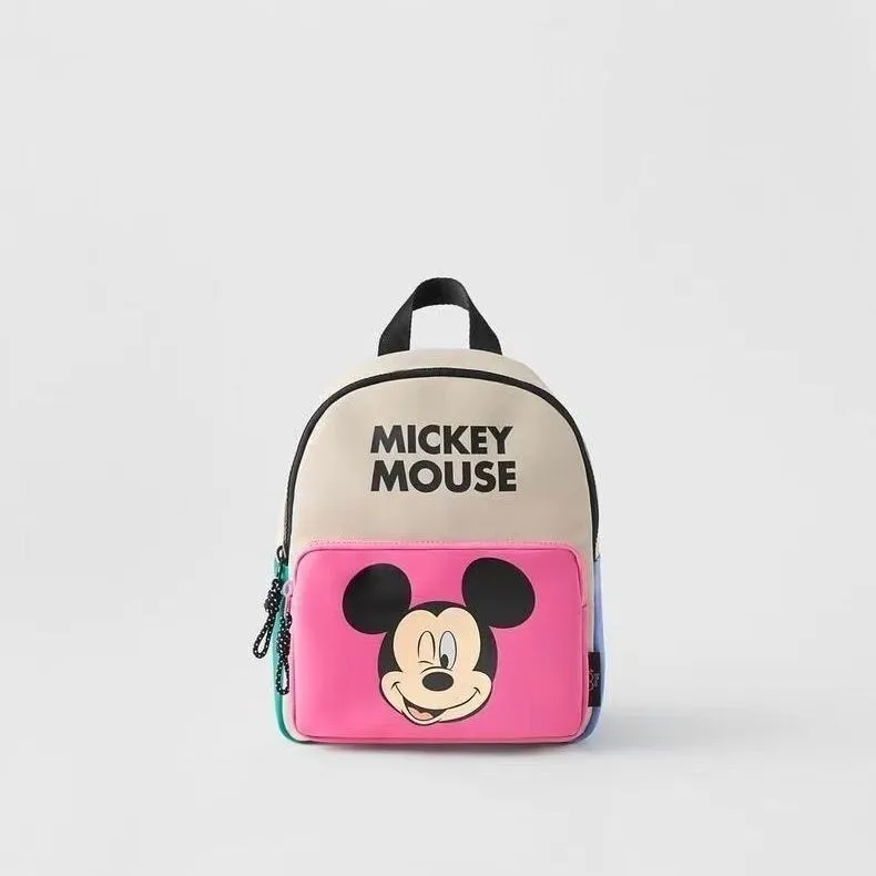 Nieuwe Kindertas Meisjes Trendy Kleur Blok Twee Schouders Tassen Dagelijkse Accessoires Merk Mickey Mouse Print Mini Rugzakken