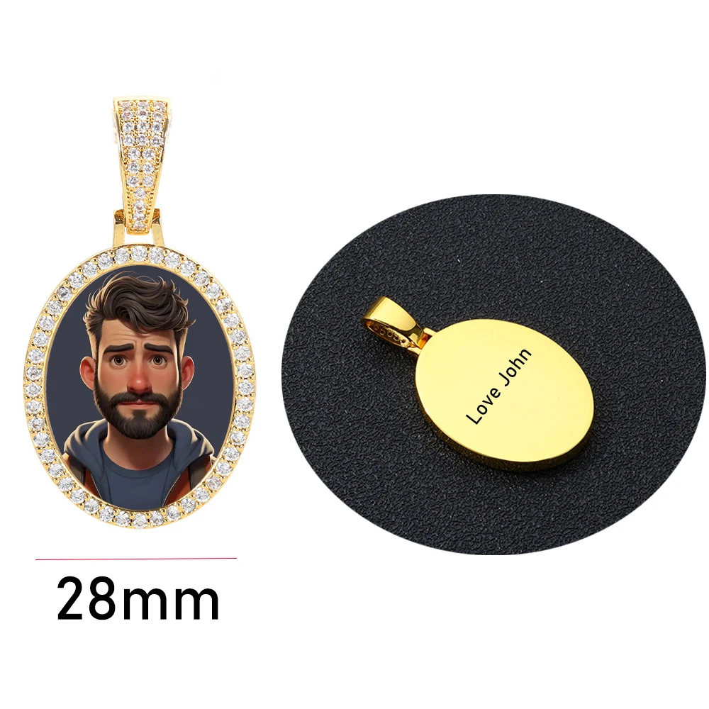 Hip Hop Iced Out DIY Photo Frame CZ Pendant Custom Ellipse Picture Pendant Necklace Personalized Women Men Rapper Jewelry