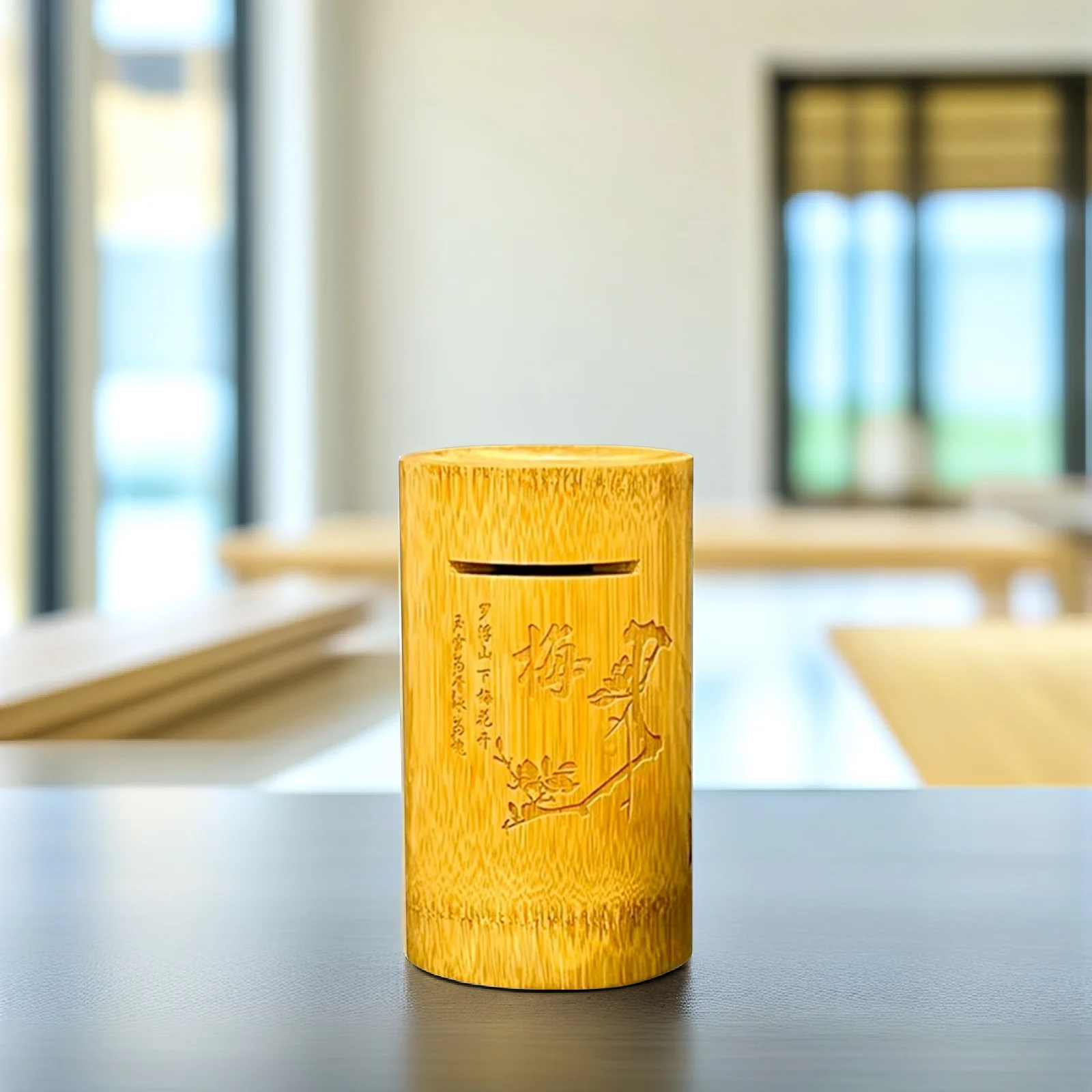 

Bamboo Piggy Bank Reusable Simple Design Money Saving Pot Easy Clean Desktop Ornament Household Coin Holder Adult Kids Gift