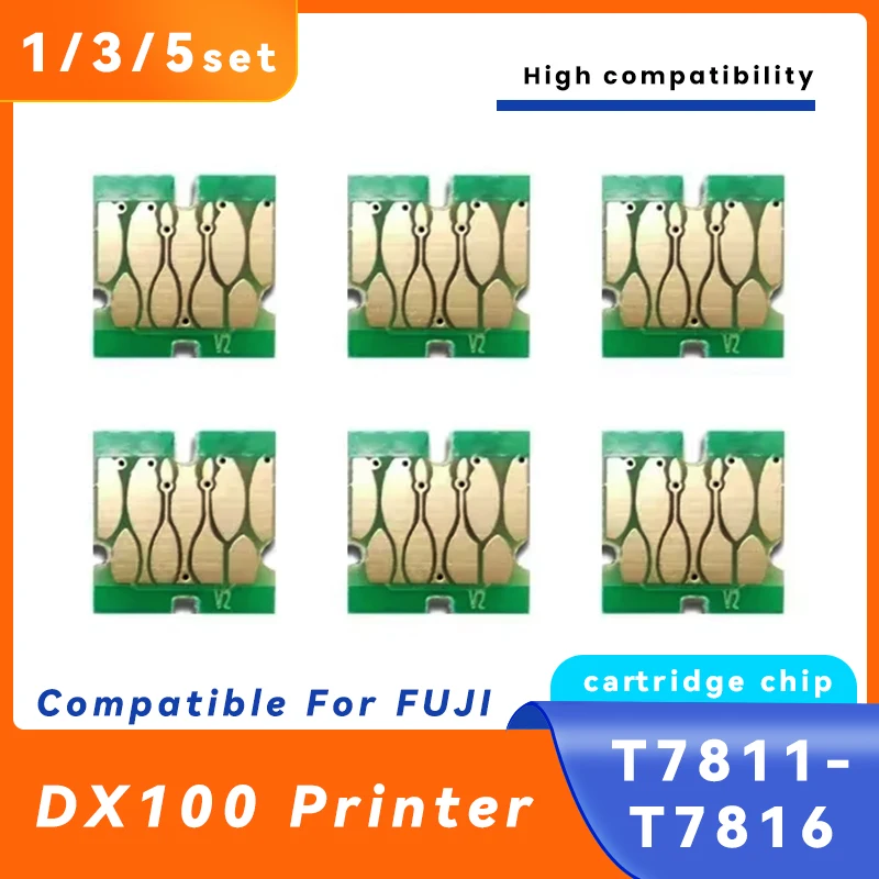 6Color/Set 200ML T7811 T7812 T7815 T7816 Ink Cartridge Chip for Fuji DX100 Printer Frontier-S Cartridge Chips (BK C M Y SB Pink)