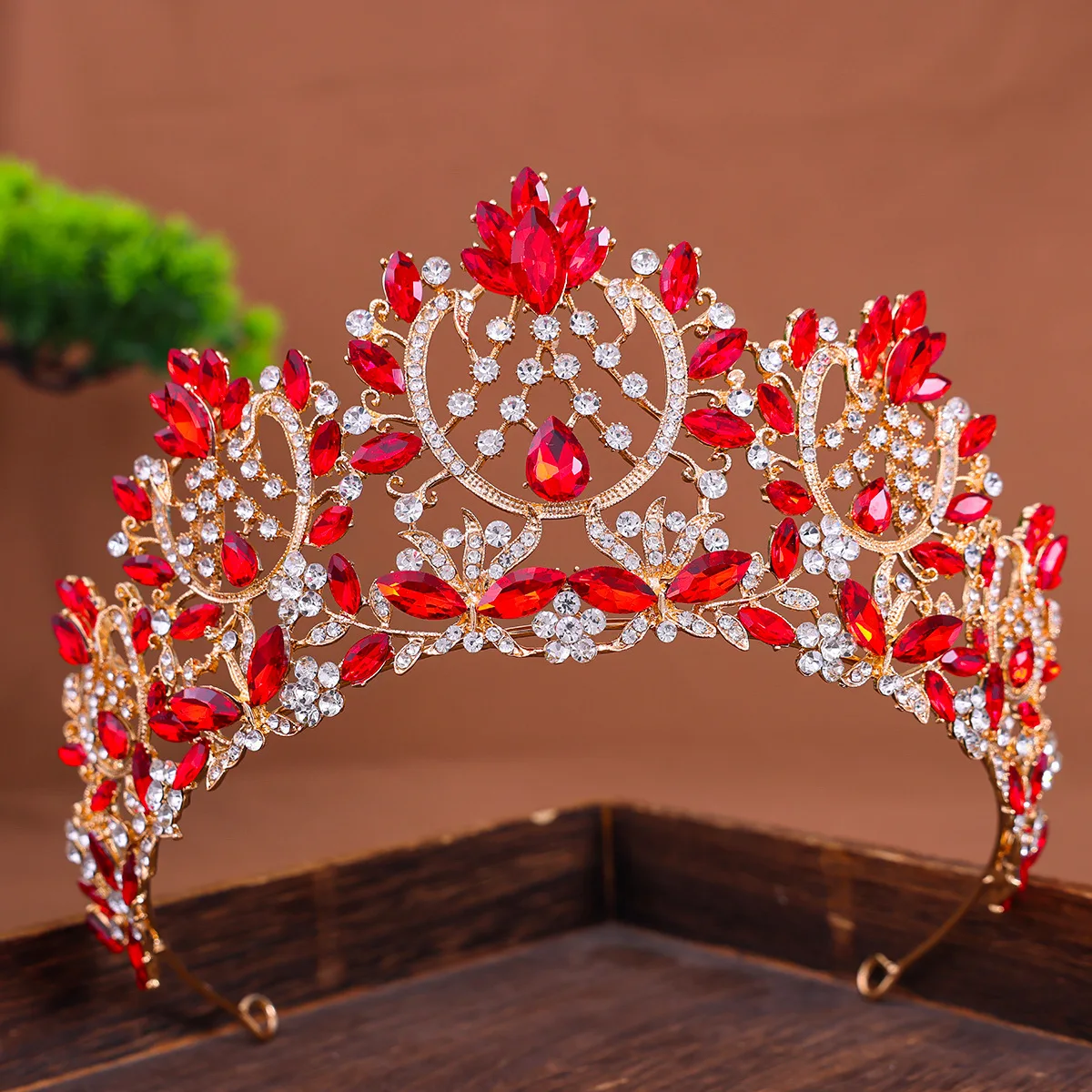 KMVEXO Baroque Gorgeous Large Pink Rhinestone Tiaras for Women Crystal AB Wedding Crown Bridal Headwear Party Hair Dress Jewelry