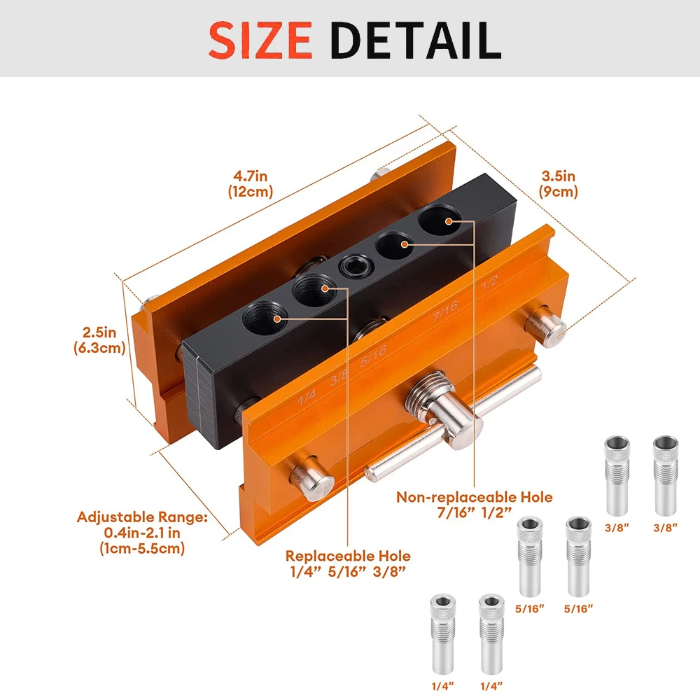 Inch/Metric Self-Centering Doweling Jig Kit Vertical Center Puncher Pocket Hole Jig Drill Guide Woodworking Tools