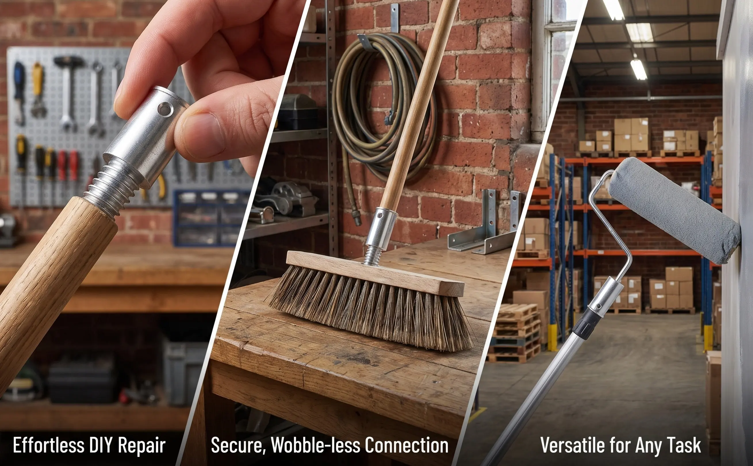 Heavy Duty Aluminum Alloy Broom Handle Threaded End 25Mm Fit Iron Wooden Rods Smooth Surface Mop Stick Tip Replacement Extension