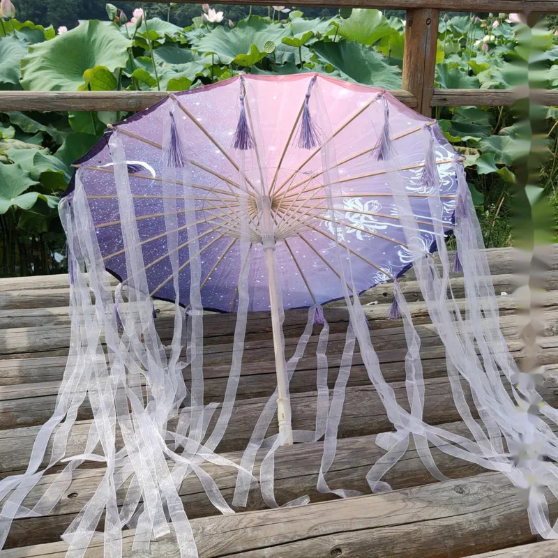 Photos Of Hanfu Fairy Decorative Umbrella Cos Props Ancient Wind Streamer Umbrella Ancient Transparent Ancient Umbrella Parasol