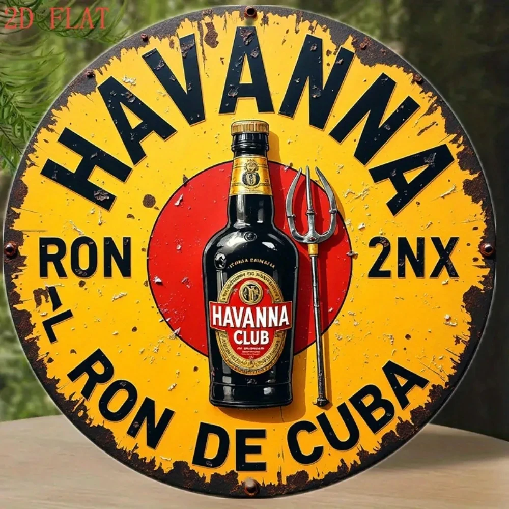 2D Flat Aluminum Interior and Exterior Wall Decoration 8inch Vintage Havana Cuban Rum Sign Stylish Decoration for Room and Bar