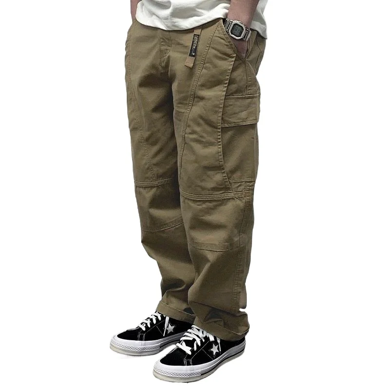 

2026 New Autumn Men's Pants Multi-Pocket Cargo Pants Retro Solid Color Simple Loose Button Elastic Strap Casual Pants