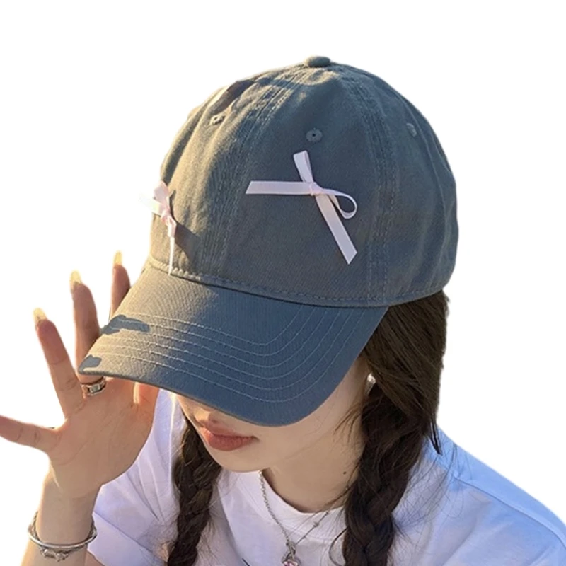 

Fashion Ribbon Bows Baseball Hat for Girls Long Brims Soft Baseball Hat Teens Sunproof PeakedCap Adjusting Sun Hat