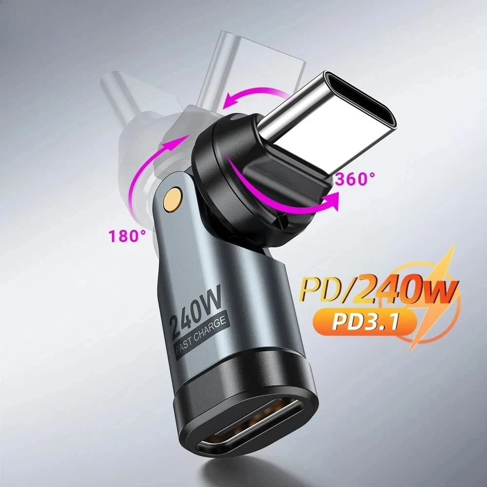 240W Car Magnetic Converter PD/Type C 540Degree Rotation In-Vehicle Data Transmission RV Power Converter Accessories for Samsung