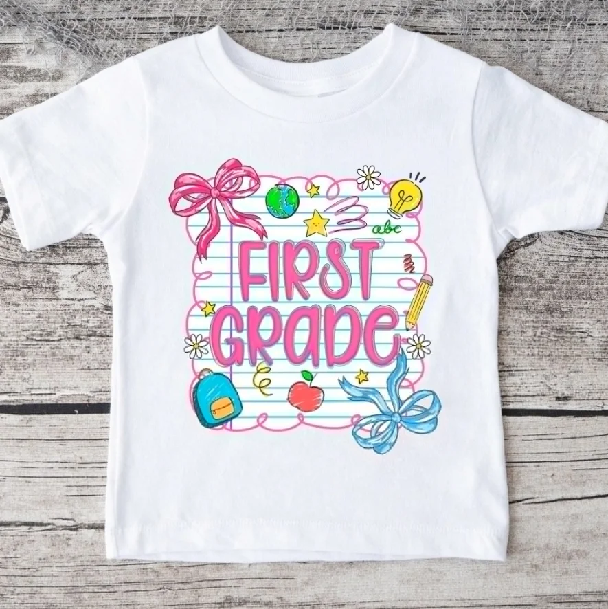Girls White Back To School Cotton Short Sleeve Tee,A,Back To School,First Grade,3rd Grade,4 Of July,1st Grade Cutie Shirt