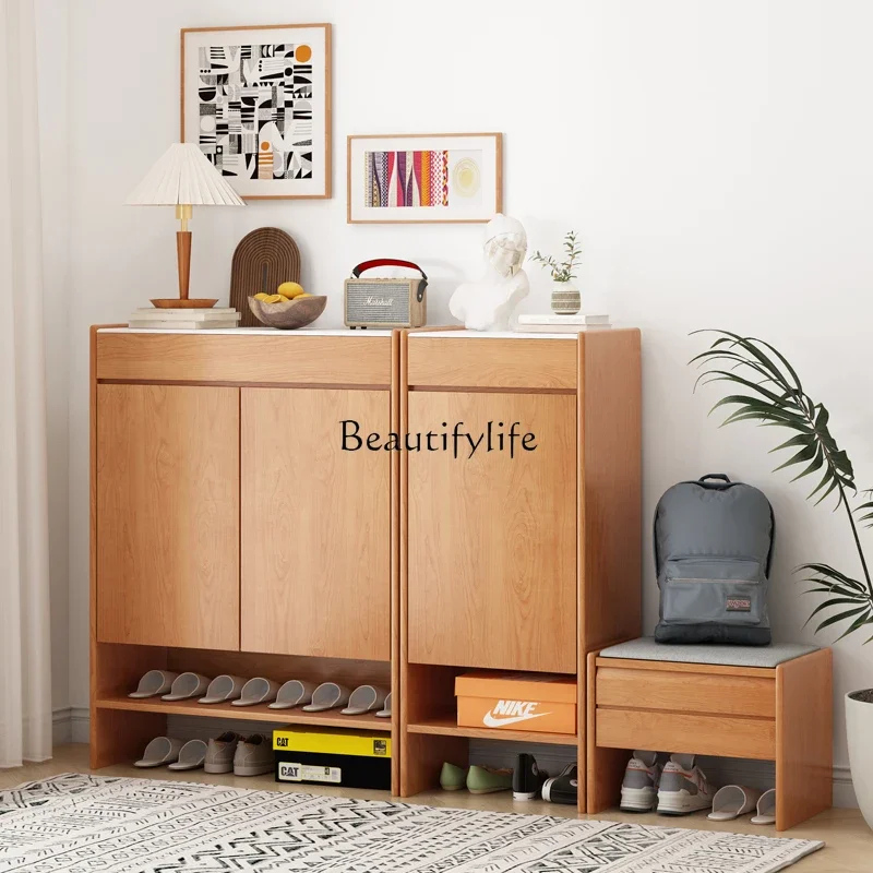 

FG44Solid Wood Rattan Entrance Cabinet Japanese Style Retro Storage Hall Cabinet Combination Shoe Rack