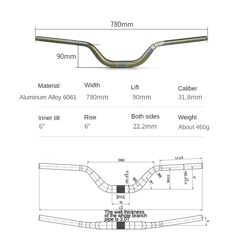 Aluminum Alloy Bicycle Handlebar MTB Handlebar Riser Mountain Bike Handlebar  780mm*31.8mm BMX Mountain Road Cycling Parts