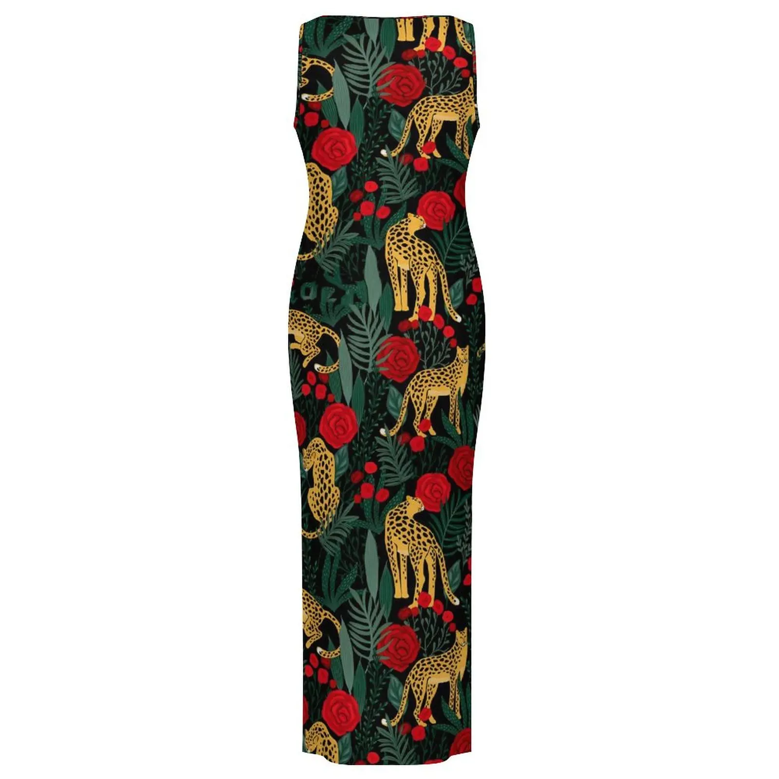 Floral Leopard Dress Sleeveless Red Roses Print Korean Fashion Maxi Dresses Pretty Bodycon Dress Woman Pattern Oversized Clothes