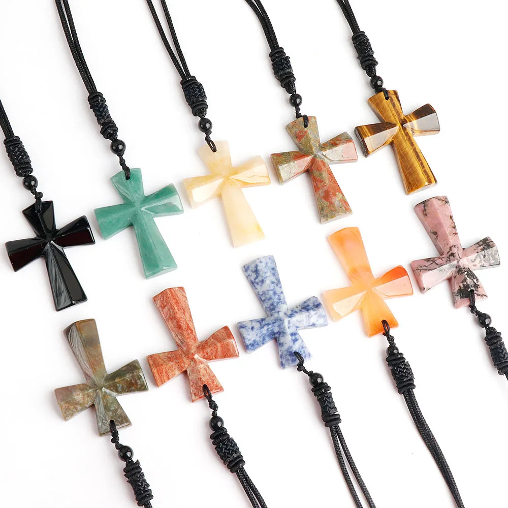 

Mixed Cross Natural Stone Pendants, Healing Crystal Charms for DIY Jewelry Making