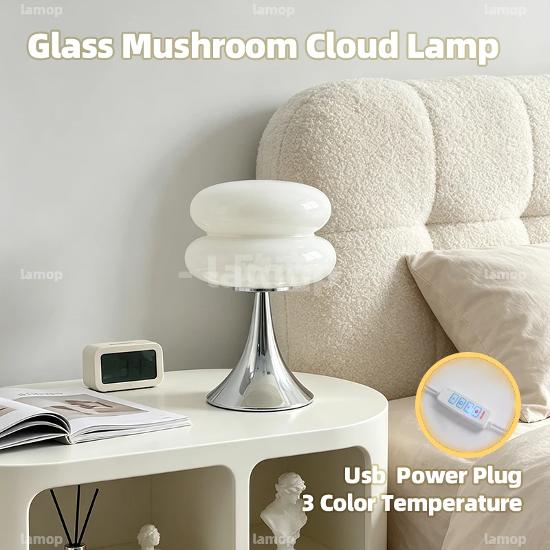 Double‑Bubble Stacked‑Dome Glass Table Lamp,Mild Soft Ambient Light,West‑Coast Leisure‑Style Lamp for Guesthouse Bedroom Desktop