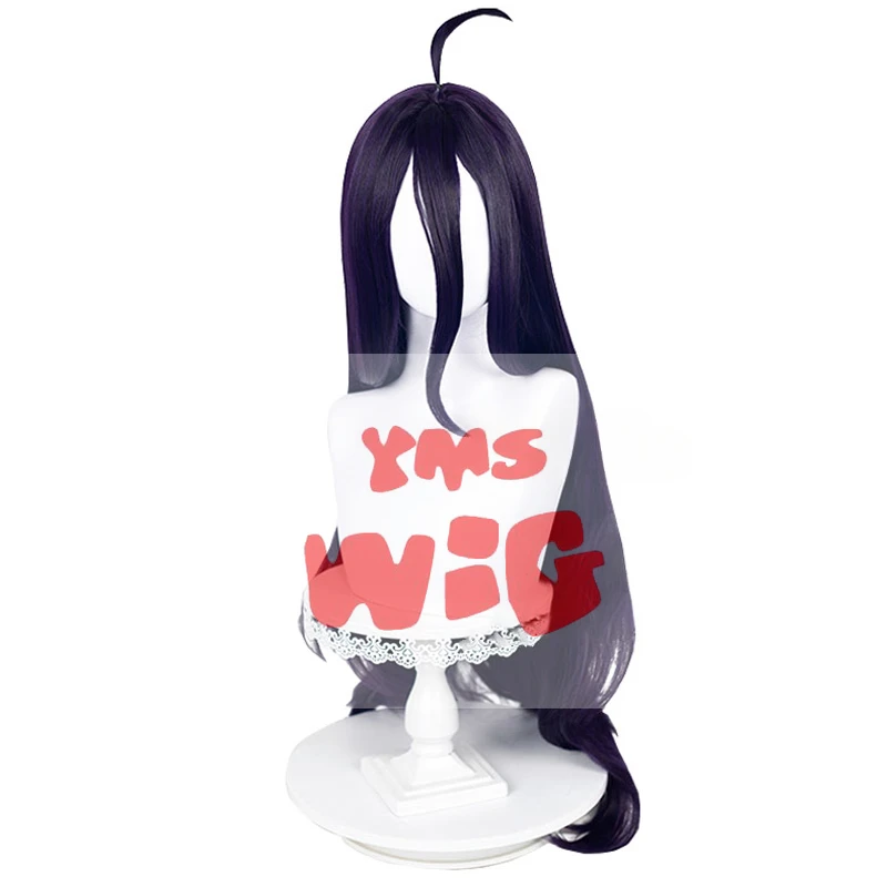 YMS WIG Kunsthaar Albedo Cosplay Perücken Overlord Albedo 100 cm Frauen Lange Gerade Dunkellila Party Perücke Hitzebeständig