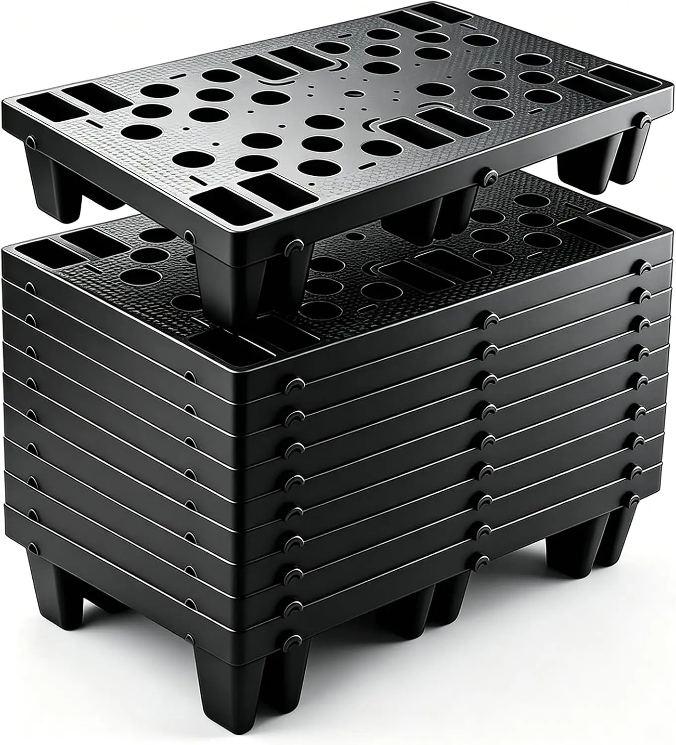 10 Pcs Plastic Pallets, Lightweight Moisture-Proof Floor Pallet, Interlocking with Breathable Grids Storage Pad, Applicable to I