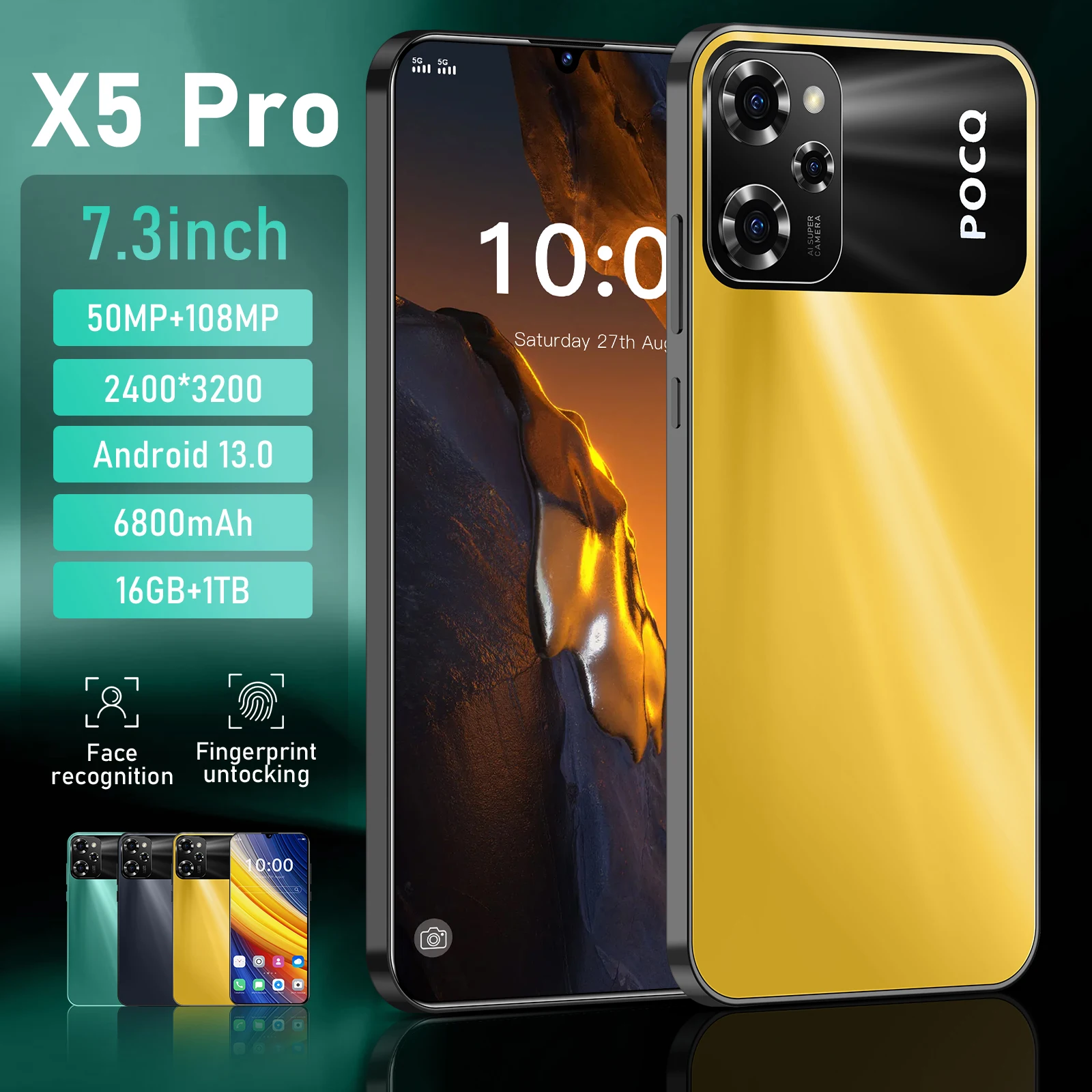 Global Version X5 Pro Smartphone 5G 7.3 Inch Snapdragon 8 gen2 Camera 6800Mah Android Phone Unlocked Celulares Cell Phones