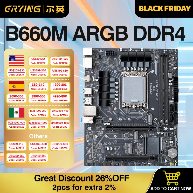 ERYING B660M Gaming D4 Motherboard M-ATX DDR4 Support 12 13 14Gen(LGA 1700 CPU 12100F/12400F/12490F/12600F/12700F/13600F)M2 NVME