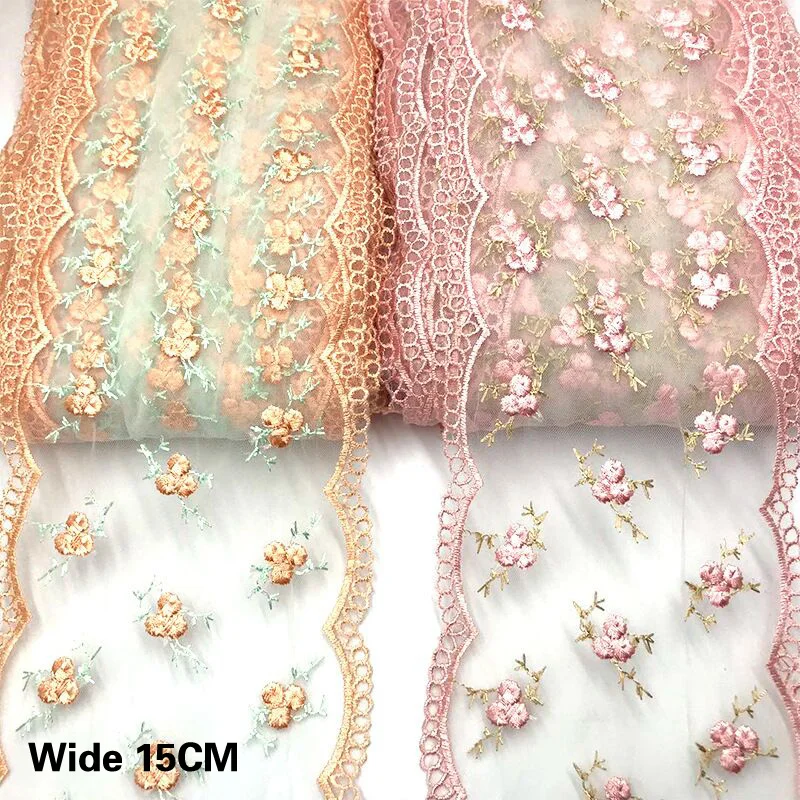 

15CM Wide Pink and orange Lace Embroidery Polyester for Clothes Doll Dress Home Textiles DIY Apparel Sewing Lace Fabric/3 yards