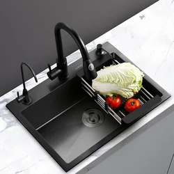 Nano Stainless Steel Kitchen Sink Matte Square Kitchen Accessories High-Quality Large Single Bowl Wash Basin Kitchen Faucets