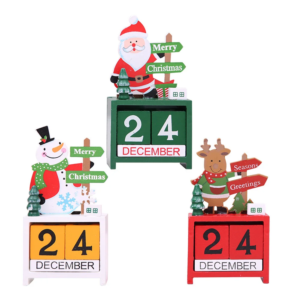 

Desktop Wooden Perpetual Calendar Santa Claus Christmas Desk Block Number Eco Friendly Colorful Green Office Decoration