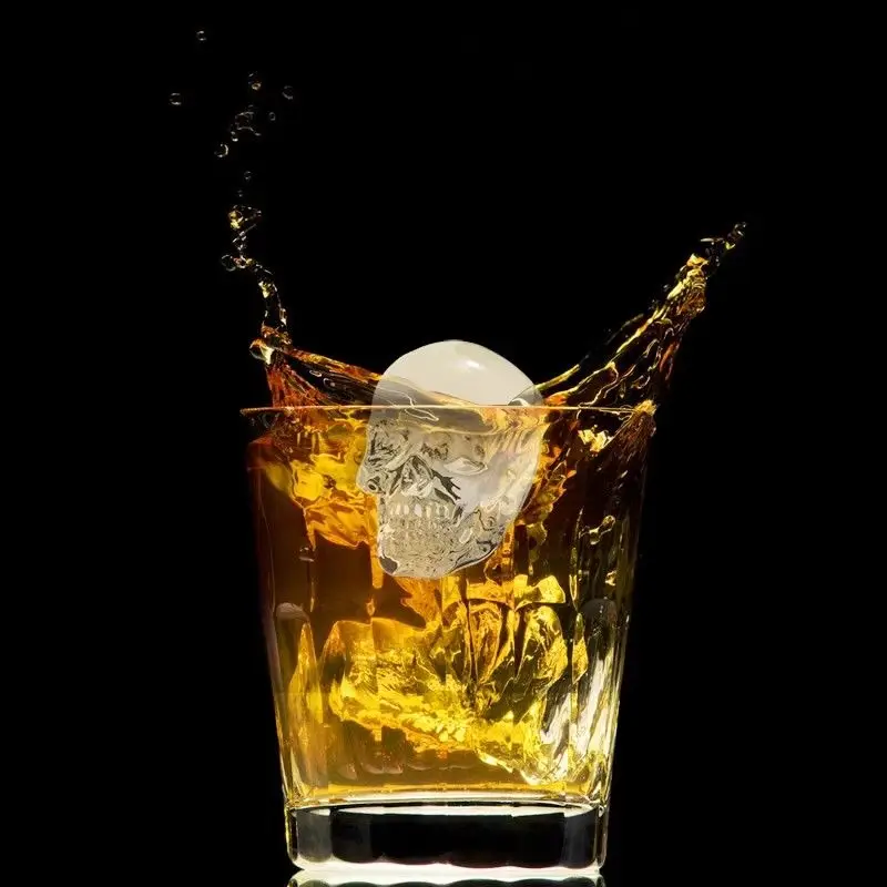 2025 New 3D Skull Ice Cube Tray With Funnel Silicone Flexible 4 Cavity Maker Molds Cube Maker Ice Cream Tools