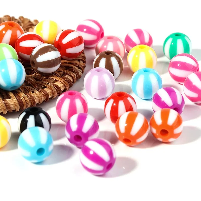12-20mm Acrylic Large Hole Beads Colorful Stripes Round Loose Spacer Beads for Diy Bracelet Necklace Jewelry Accessories