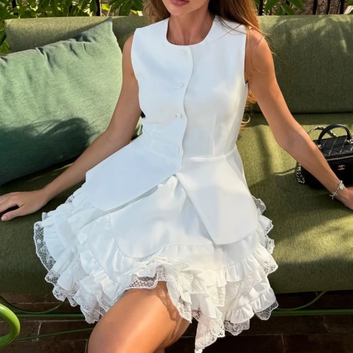 

Women Casual Skirt Set Sleeveless Vest Top High Waist Flared Skirt Two Piece Outfit