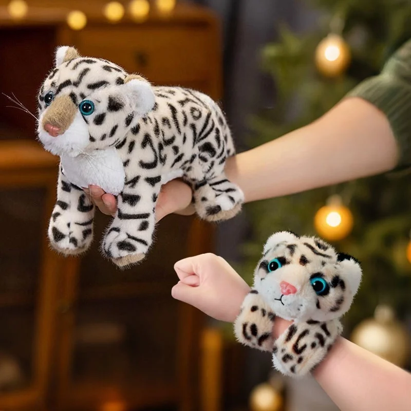 

Cute Lifelike Little Snow Leopard Plush Toys Funny Cozy Animal Snap Wristband Toys Cool Wild Animal Doll Desktop Pets Xmas Gift