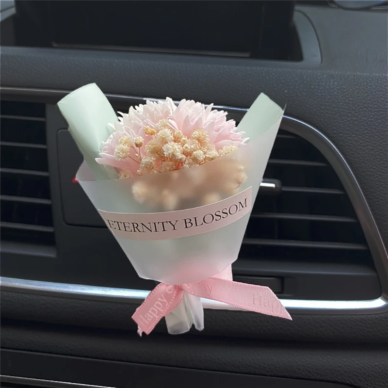 2024 New Mini Dried Flower Bouquet Car Air Freshener Vent Clip,Cute Gypsophilas Dry Flower Air Conditioning Outlet Clip Ornament